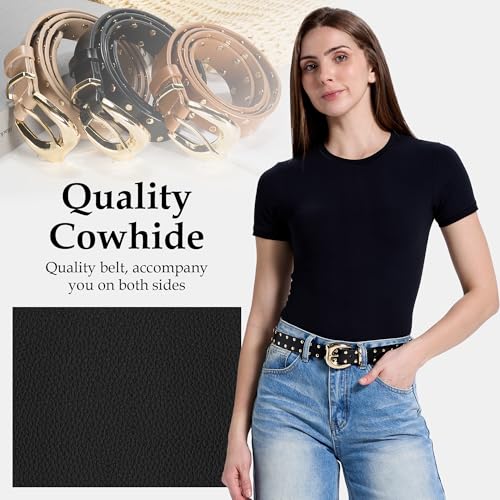 Women's Studded Genuine Leather Belts,Adjustable Womens Waist Belts,Suitable for Jeans Dresses and Pants Punk Belt3
