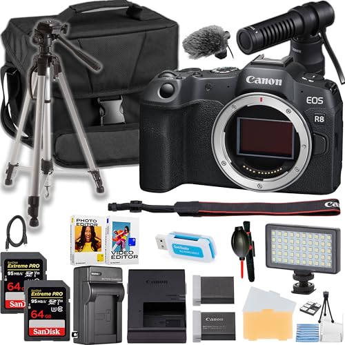 Canon EOS R8 Mirrorless Camera Body ONLY + Canon Microphone + Camera Case + More (19pc Bundle) (Renewed)