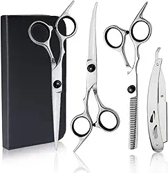 Tesoura Profissional Cabeleireiro, Tesoura De Cabelo, Tesoura De Cortar Cabelo, Tesoura Para Cortar Cabelo, Tesoura Barba, Tesoura Cortar Cabelo,Kit Barbeiro (Prateado)