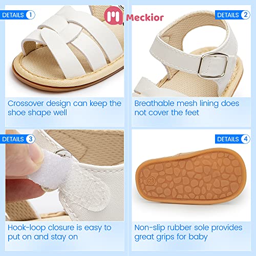 Image of Meckior Baby Toddler Infant Girls PU Leather Soft Open Toe Summer Sandals Flower Princess Flat Shoes