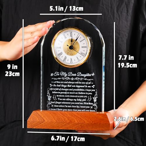 Image of Arikyrist Daughter Gifts from Mom Dad with Wooden Light Base, Birthday Graduation Gifts for Adult Daughter Crystal Clock Keepsake to My Daughters on Christmas Valentines Graduation Table Decor