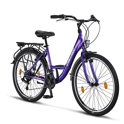 Chillaxx Bike Strada Premium City Bike in 26 und 28 Zoll - Fahrrad für Mädchen, Jungen, Herren und Damen - 21 Gang-Schaltung - Hollandfahrrad Citybike (26 Zoll, Purple V-Bremse)