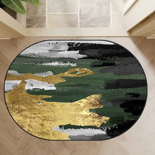 Oval Teppich modernes Design, Mittlere Größe Teppiche für Küche Wohnzimmer, Schlafzimmer, Esszimmer, abstraktes graues grünes Gold 150 x 180 cm Cover