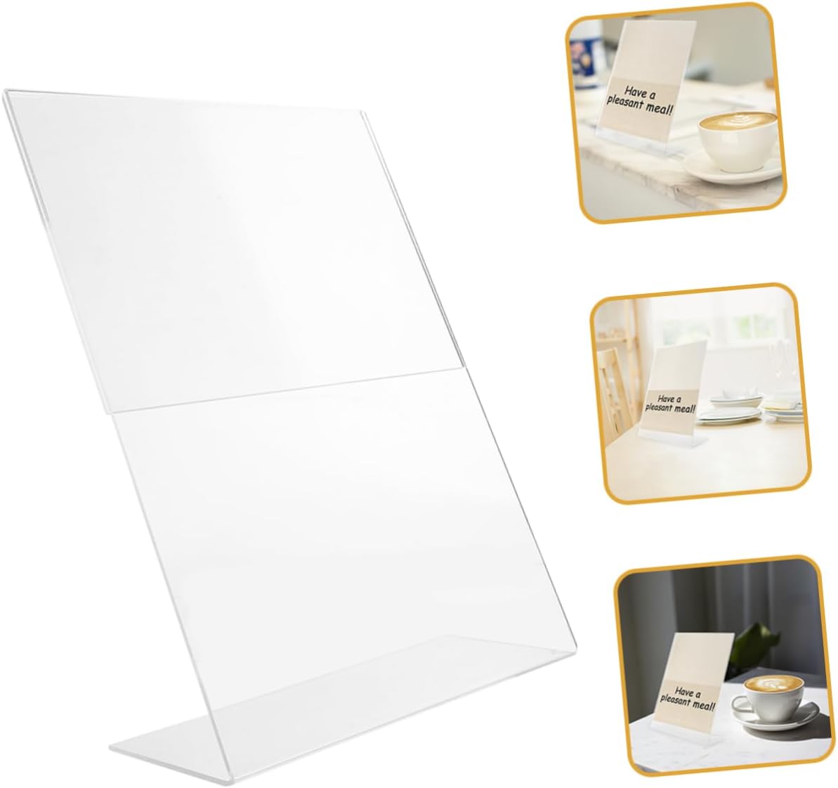 KICHOUSE 2pcs Tabletop Sign Holder Slanted Clear Display Stand for Menu and Cards Elegant Table Card Display for Restaurants Retail and Events