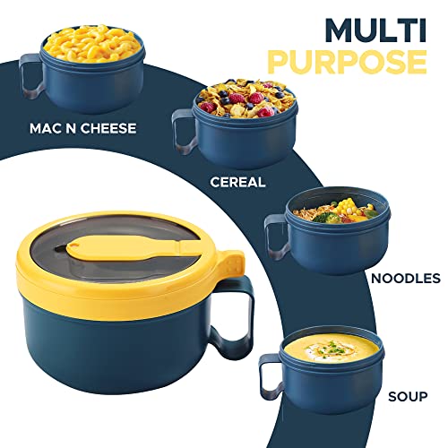 Mon10 Microwave Ramen Bowl Set Noodle Bowls With Lid And Spoon, Microwave Safe Ramen Cooker Noodle Or Soup Bowl, Bpa Free, Office College Dorm Room Essential Instant Cooking (Yellow) #TOP3
