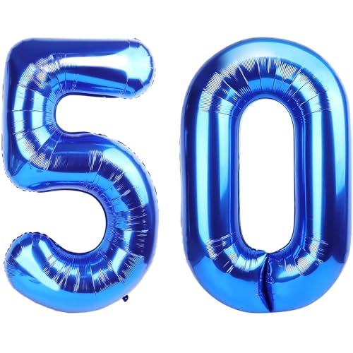 Image of Number Balloons Navy Blue Balloons - Giant Number 50 Balloon, Blue 50th Number Balloon Birthday Decorations for Him