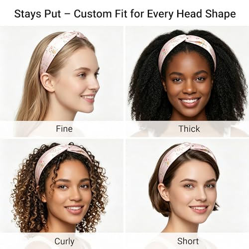 Image of ZLYC Mulberry Silk Headband for Women's Hair, Floral Light Pink