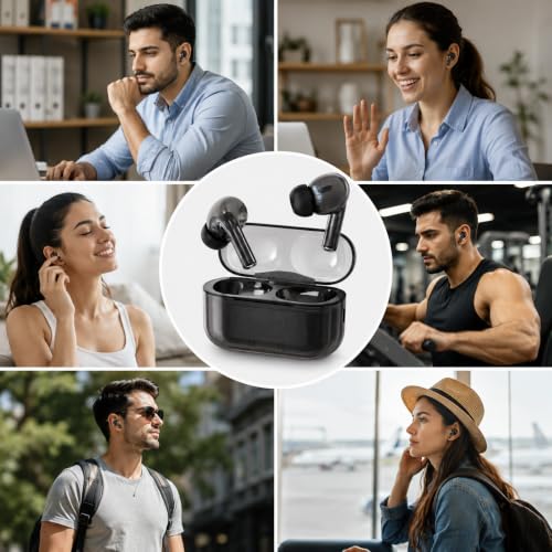 Image of BassPlus+ BT-160 True Wireless Earbuds, Bluetooth 5.3 TWS Earphones with HD Mic, Deep Bass Sound, 26H Playtime, Touch Control, Type-C Charging & Silicone Case with Hook (Black)
