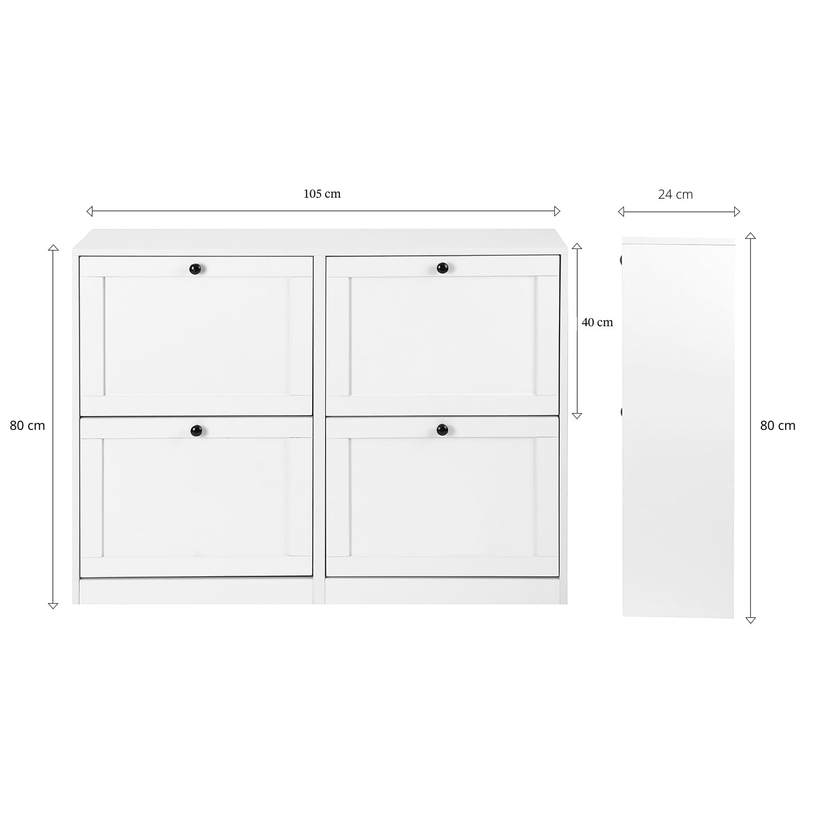 VOWNER Scarpiera Slim, Scarpiera Portascarpe in Legno, Regolabili, con 4 Ante a Ribalta e Doppia Profondita, Ingresso, 105x80x24 cm (LxAxP) (Bianco)