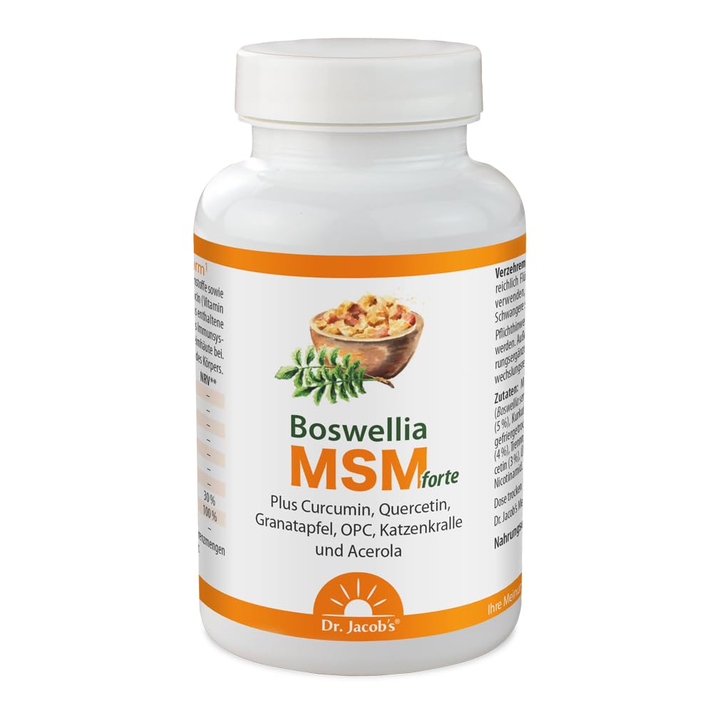 Boswellia MSM forte I Weihrauch, MSM (organischer Schwefel), Katzenkralle, Curcumin, OPC, Quercetin, Granatapfel I für Immunsystem¹, Schleimhäute und Darm² I 90 Tabletten, 30 Portionen I vegan