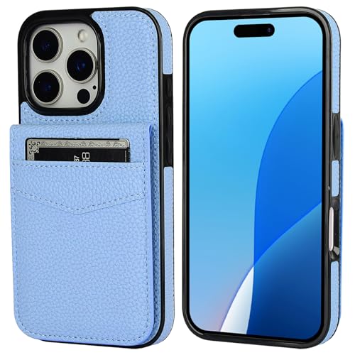 KIHUWEY Compatible with iPhone 16 Pro Case Wallet with Credit Card Holder, Flip Premium Leather Magnetic Clasp Kickstand Heavy Duty Protective Cover for iPhone 16 Pro 6.3 Inch (Lichee Light Blue) by KIHUWEY - Used condition - Image 3