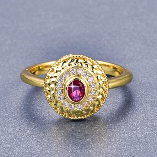 18K Gold Plated Rings for Women, Art Deco Engagement Ring, Simulated Ruby Spinel Dome Wedding Band Promise Ring for Her2