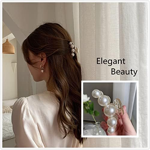 Pearl Hair Claw Clips for Women, Large Pearl Hair Grip, Big Hair Clips for Thick/Fine Hair, Pearl Hair Slide Hairdressing Clips Long Hair Accessories for Women/Girl(3 pcs,3 Size)