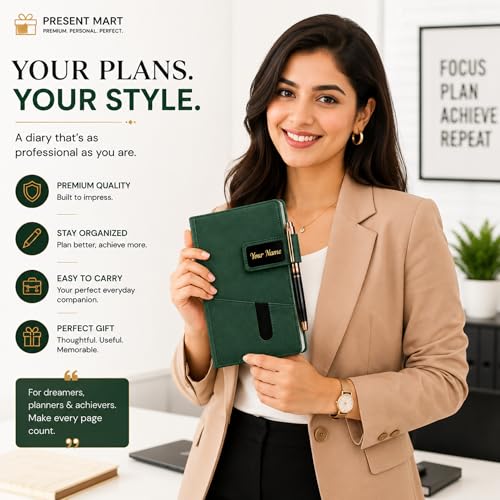 Image of personalised Name Print | A5 Executive Notebook Diary with Mobile Holder, Card Slot & Pen Loop | Premium PU Leather Journal for Office, Meetings & Corporate Gifting | magnetic flap lock
