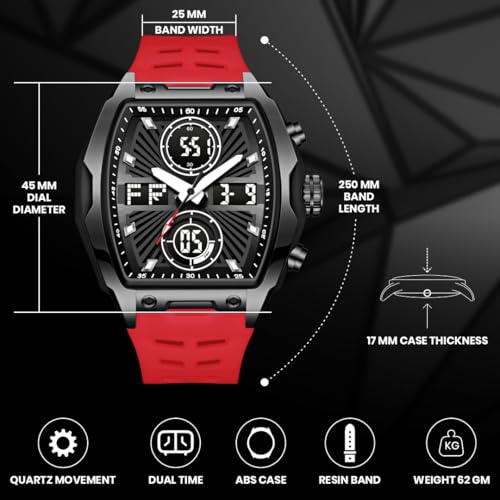 Image of V2A Impact-KUBIX 5410 Analog-Digital Watch for Men | Trendy Tonneau Shape | Bold Fashion Performance Watch with 3 Time Zones, Countdown, 50M Water Resistance, Alarm & Stopwatch