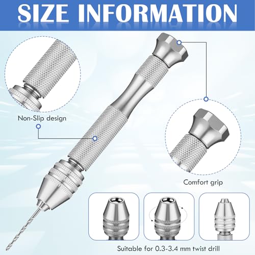 Image of Zhehao 59 Pieces Hand Drill Bits Set Include 49 Pcs Metal Pin Vise Hand Drill Micro Mini Twist Bits and 10 Pcs Tungsten Carbide PCB Rotary Tools for Resin Polymer DIY Jewelry Making Carving(Silver)