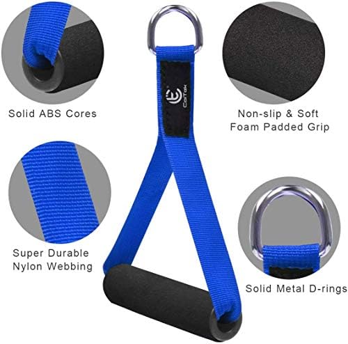 COITEK 2 Pair Resistance Band Handles Grips Fitness Strap Wide Design Heavy Duty Cable Handles with Solid ABS Cores, Durable Carabiners with Heavy Gauge Welded D-Rings (Blue)