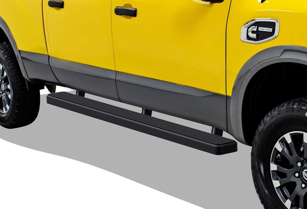 APS Running Boards 5-inch Matte Black Compatible with Nissan Titan 2004-2024 Crew Cab (Excludes 2016 Models) & Titan XD 16-24 Stainless Steel (Nerf Bars Side Steps Side Bars)