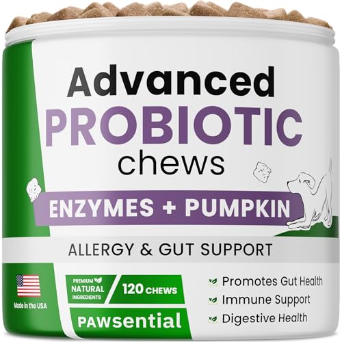 Pawsential Probiotic Chews with Digestive Enzymes, Probiotics, Prebiotics - Dog GUE Health - Aids in Stool Quality, Gas, Constipation, Diarrhea Relief - 120 Ct (Pack of 1) BBQ Chicken