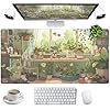 Bonita alfombrilla de escritorio con diseño de plantas verdes, XXL, grande, extendida, para teclado y mouse con bordes cosidos, tapete de escritorio para computadora, tapete de juego para mujer