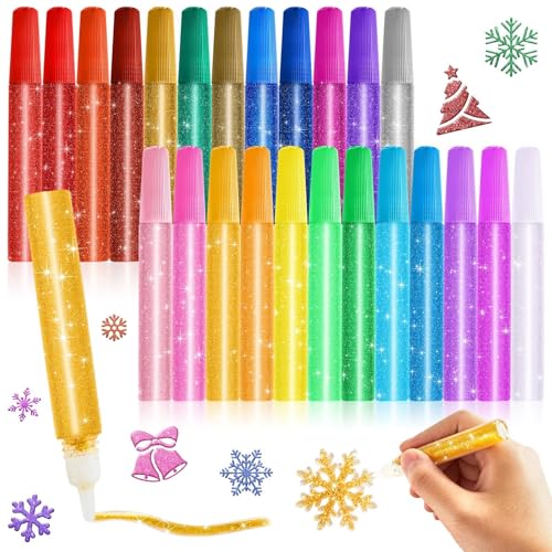 gisgfim 24 Pack Glitter Glue Pens 24 Color Washable Glitter Glue Stick Set 0.35 Oz Rainbow Gel Pens for Arts Crafts DIY Projects Slime Supplies Scrapbooking Cards Decorating Supplies