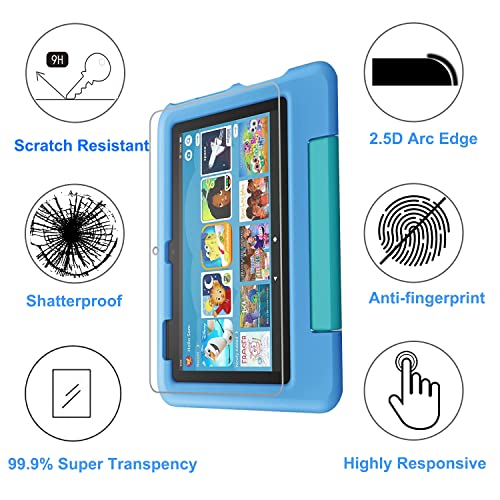 HunDun 2 Pack Screen Protector for 7" Kids Tablet(2022), 9H Hardness Tempered Glass Film