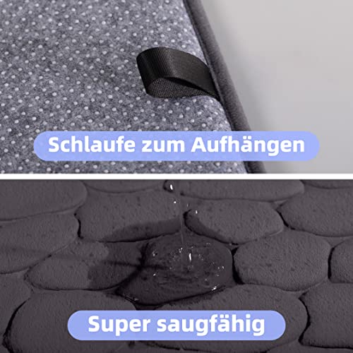 chakme Badematte Memoryschaum Badteppich Saugfähige Badvorleger Badezimmerteppich Duschmatte Deko Fussmatte rutschfeste Matte für Badezimmer Wohnzimmer 43×61 cm, Dunkelgrau