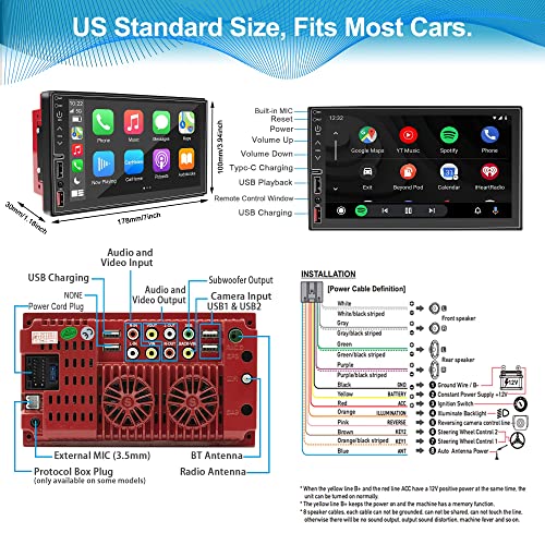 Wireless Carplay&Android Auto Car Stereo Compatible With Voice Control -7 Inch Hd Lcd Touchscreen Monitor,Mirror Link,Bluetooth,Subwoofer,Usb/Type-C Port,Swc,Am/Fm Car Radio Receiver,Backup Camera #TOP6