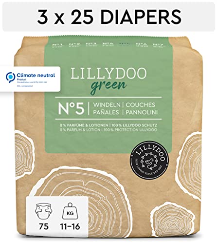 Pañales LILLYDOO green con un impacto ambiental reducido, talla 5 (11-16 kg), 3 paquetes de 25 pañales (75 pañales)