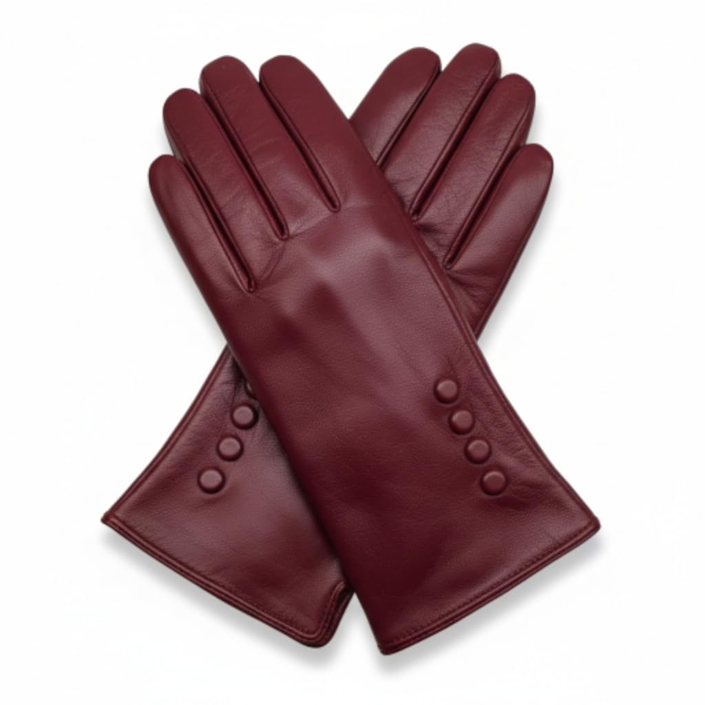 The Leather Emporium Women's Wine Genuine Leather Gloves Fully Lined Medium