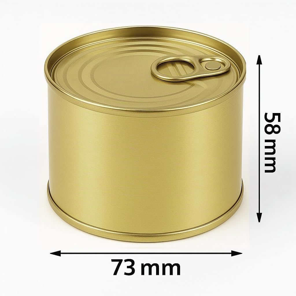 Premium Konservendosen Set, Weißblech Gold, 73/58mm, 200 Stück, Aufreißdosen für Lebensmittel, Wurst und Feinkost