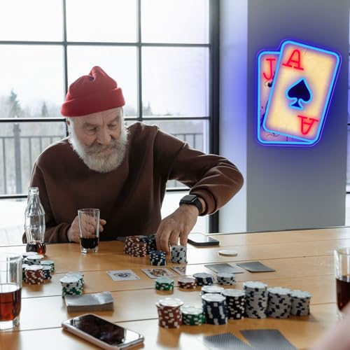 Image of Poker Neon Sign for Wall Decor Dimmable Casino LED Light for Game Room | Playing Cards LED Neon Sign for Poker Room, Bar, Man Cave, Casino Party Decor, Gifts for Poker Lovers, USB Powered