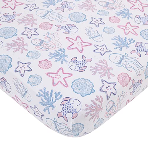 Nojo Mermaid Lagoon Pink, Blue And White Undersea Friends 4 Piece Nursery Crib Bedding Set - Comforter, Crib Sheet, Crib Skirt, And Storage Caddy #TOP2