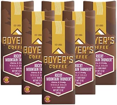 Boyer's Coffee Rocky Mountain Thunder Coffee, Dark Roast, Whole Bean, 6-Pack, 12oz Bags