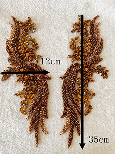 Wtbv.n Handsewing Rhinestones Beads Lace Applique For Dress Clothing Accessories Trim Patches One Pair (Deepgreen) #TOP4