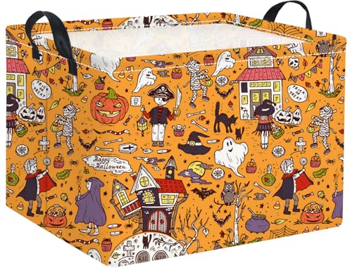 Image of Rectangular Halloween Basket for Boys and Girls Kids Trick or Treat Pumpkin Basket for Halloween Parties Cute Storage Bin Organizer Box Room Decor(Pirate Halloween)