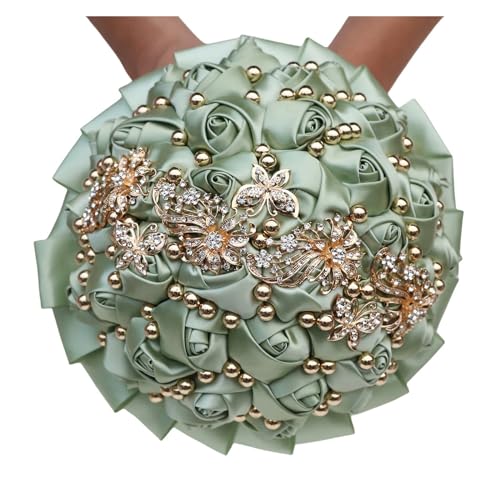 HDKAH Ramos de novia para novia, ramo de boda, ramo de dama de honor, ramos de novia, ramo de quinceañera para boda, flores artificiales (8.25 pulgadas) (color salvia)