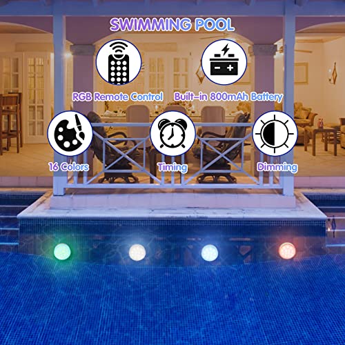 2 Pack Rechargeable Pool Lights, Pool Lights For Inground Pools Ip68 Waterproof, Underwater Submersible Lights With Remote Timer, 13 Led 16 Colors Floating Pond Light For Bathtub Hot Tub Aquarium #TOP4