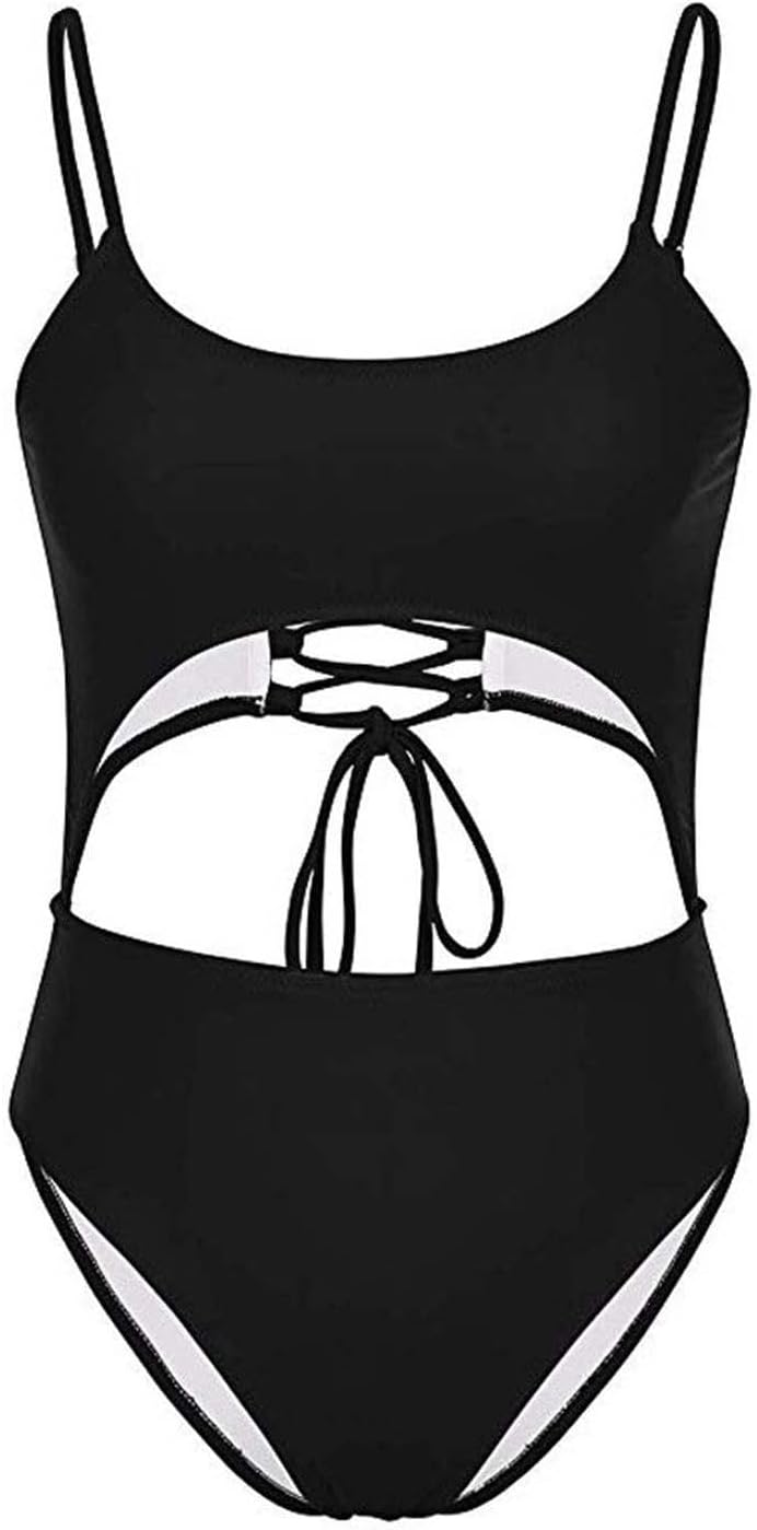 Womens Scoop Neck Cut Out Front Lace Up Back High Cut One Piece Swimsuit Sexy one Piece Swimsuit for Women