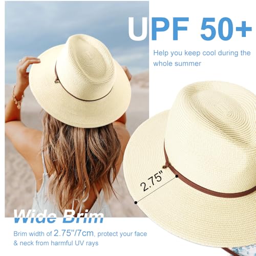 Sombrero de paja para mujer verano con ala ancha y correa miniatura 3