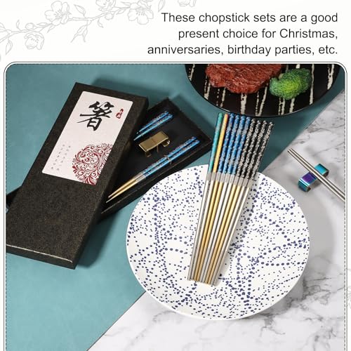 Palillos de acero inoxidable oro azul de alta calidad con elegantes soportes dorados de mesa 4