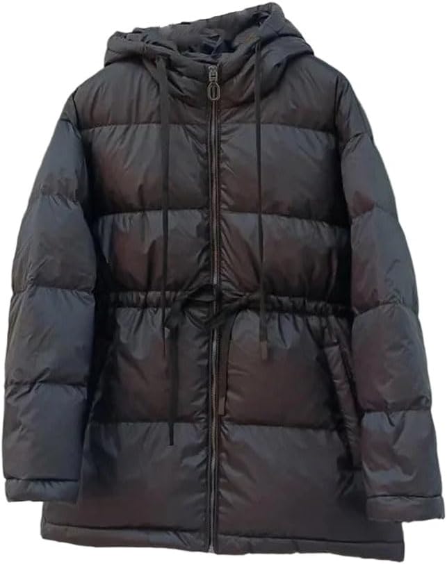 Women’s White Duck Down Jacket Hooded Drawstring Warm Casual Winter Outwear Coat