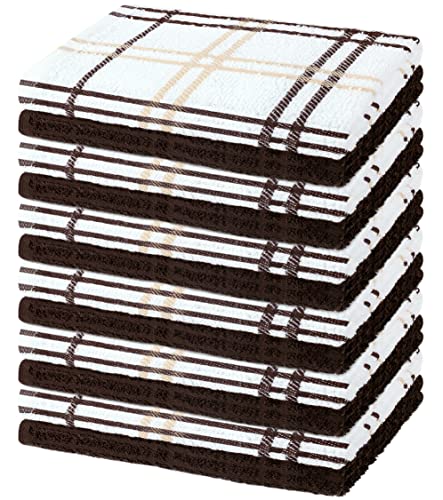 Oakias Terry Dish Cloths Brown (12 Pack, 12 X 12 Inches) – Cotton Dish Towels – 360 Gsm – Highly Absorbent & Quick Drying Kitchen Towels – Multi Check Style #TOP1
