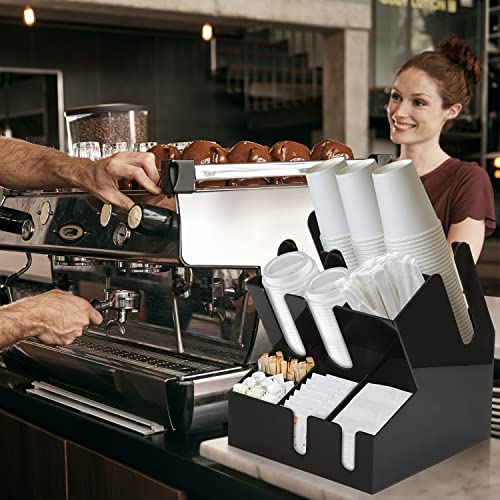 Foriy Coffee Condiment Organizer Commercial Cup And Lid Holder 10 Compartment Coffee Cup And Condiment Organizer Breakroom Coffee Station Organizer For Coffee Milk Tea Shop Black #TOP7