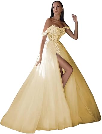 Mouccy Boho Lace Wedding Dresses for Bride Long Off Shoulder Bridal Gowns with Slit A-line Appliques Wedding Gowns