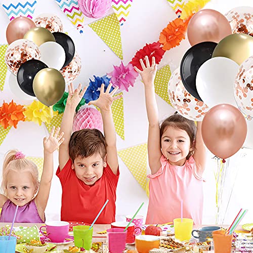Image of KBZVNAF Rose Gold Black Balloons Garland Kit - 120 Pack Black White Metallic Gold and Rose Gold Confetti Latex Balloons Garland for Wedding Birthday Bridal Shower Anniversary Party Decorations