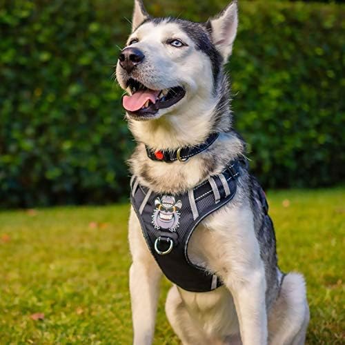 Babyltrl Silver Big Dog Harness No-Pull Anti-Tear Adjustable Pet Harness Reflective Oxford Material Soft Vest for Medium Large Dogs Easy Control Harness (L, Black)