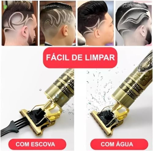Máquina de Barbear e Cortar Cabelo Sem Fio Recarregável com Lâminas de Aço Inoxidável e Design Dragã