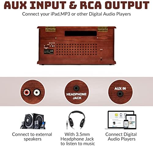 ORCC 10-in-1 Record Player, Nostalgic Turntable for Vinyl Record with Bluetooth, 2 Built-in Speakers, CD, Cassette, AM/FM Radio, USB, SD Slot, Remote Control