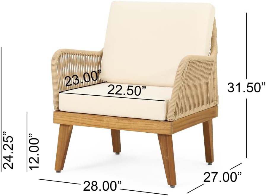 Acacia Wood Outdoor Conversation Set with Water Resistant Cushions for Patio and Deck